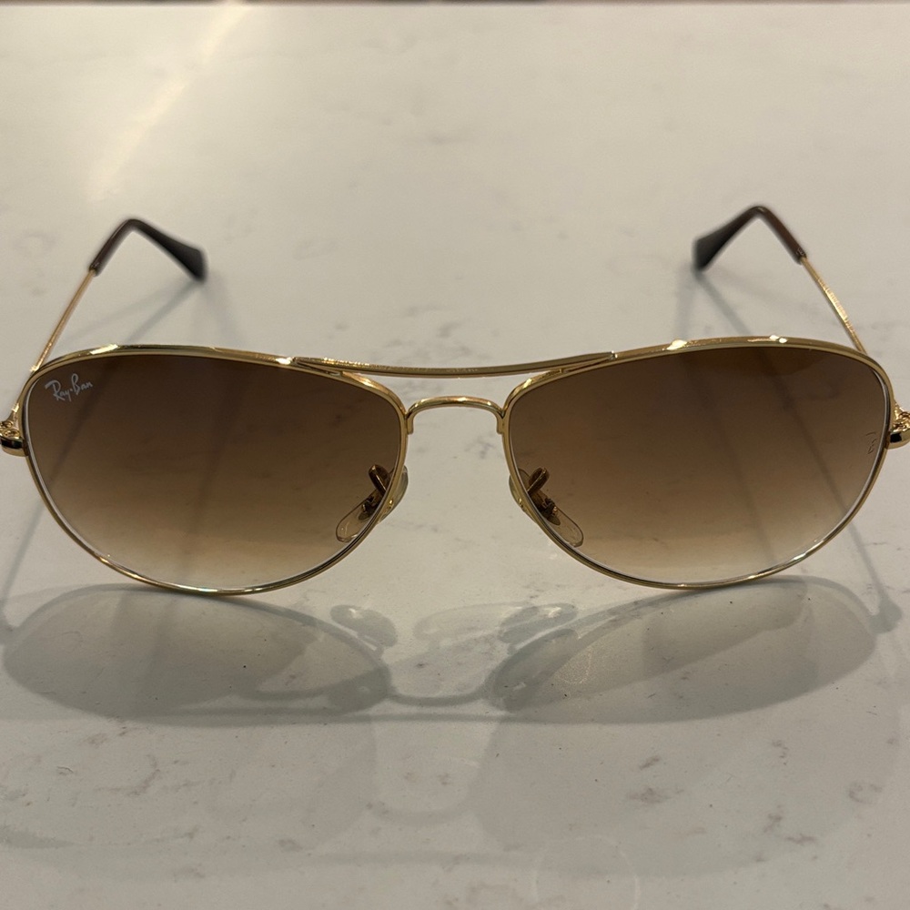 Ray-Ban Gold Aviator Sunglasses with Brown Gradient Lenses - Cockpit